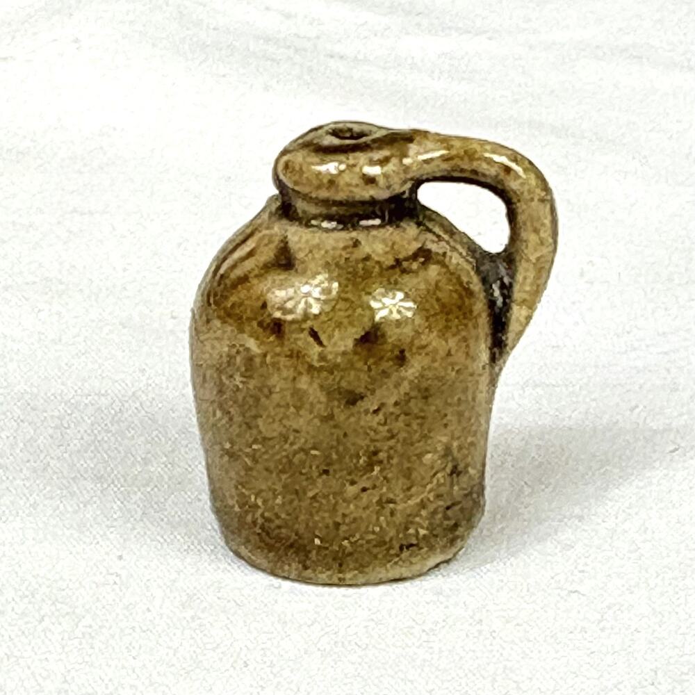 Antique Vtg Miniature 3/4” Stoneware Crock Jug Charm Alkaline Glaze - Picture 3 of 7